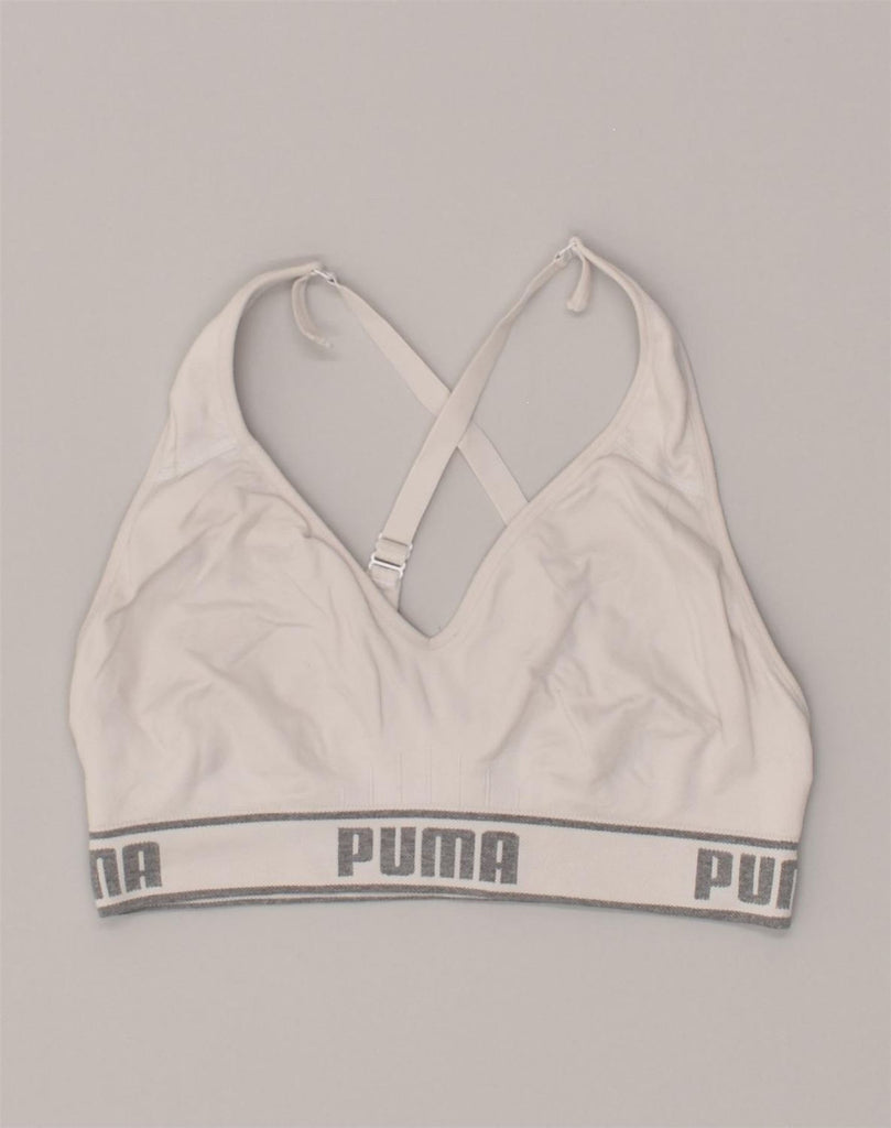 PUMA Womens Sport Bra Top UK 14 Large Grey Nylon | Vintage Puma | Thrift | Second-Hand Puma | Used Clothing | Messina Hembry 