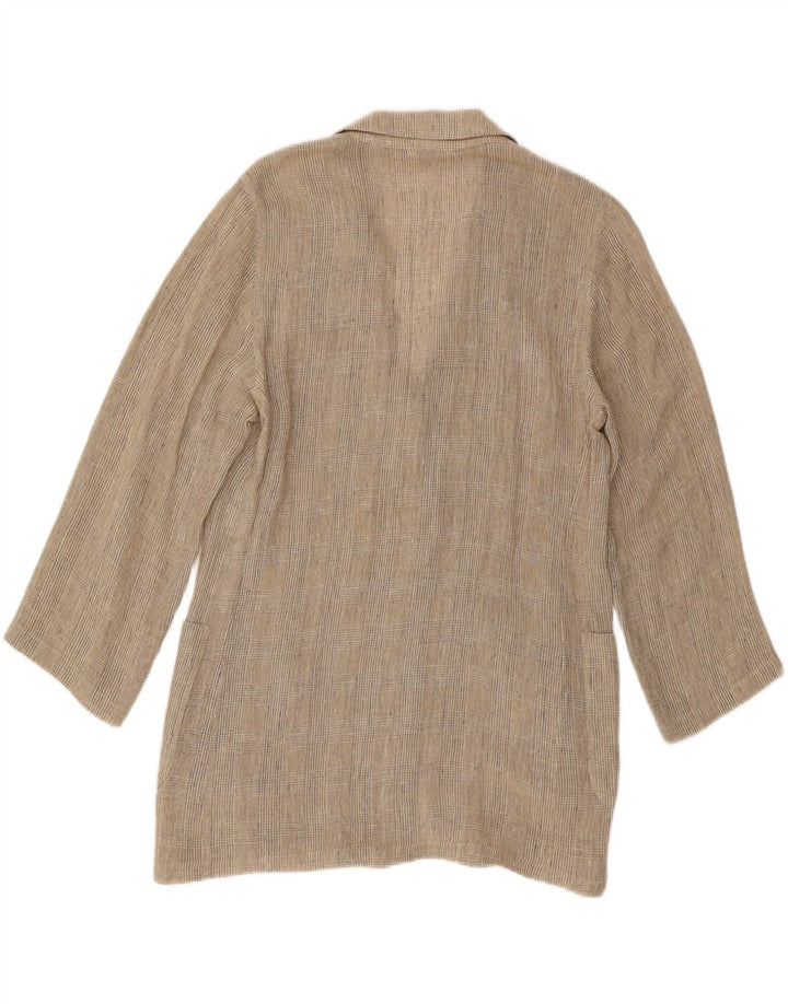 Max Mara Womens Longline Blazer Jacket UK 12 Medium Beige Houndstooth