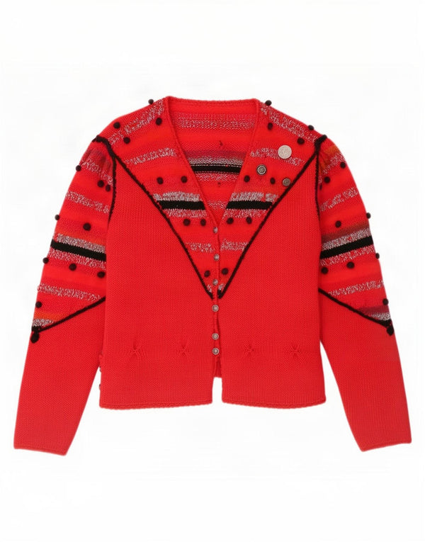 Vintage Womens Cardigan Sweater UK 10 Small Red Striped