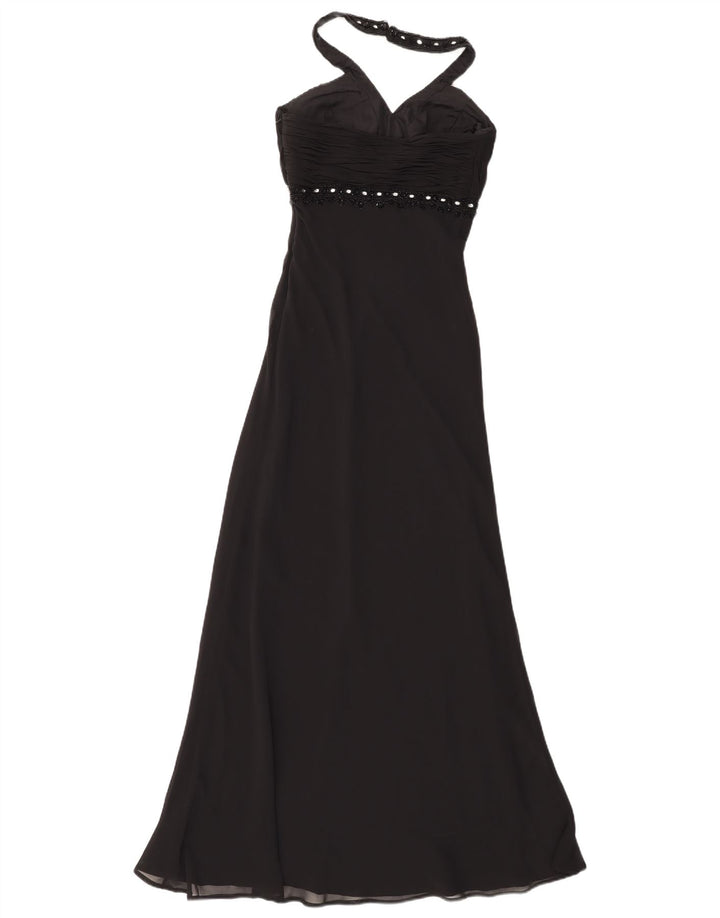 Vintage Womens Maxi Halter Dress UK 8 Small Black Polyester