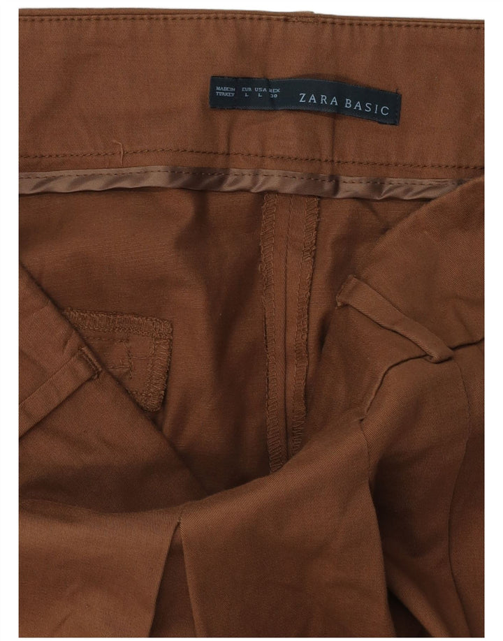 Zara Womens Pleated A-Line Skirt Large W34  Brown