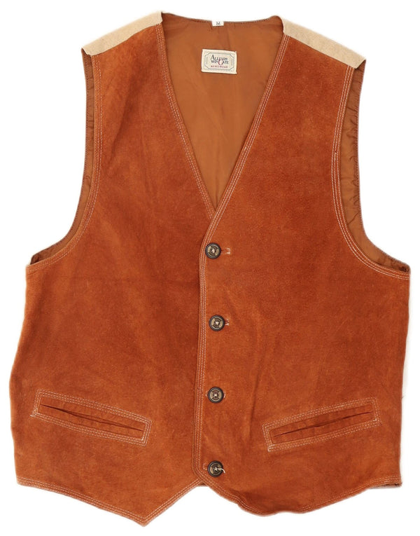 ALLISON Mens Suede Waistcoat UK 38 Medium Brown Leather