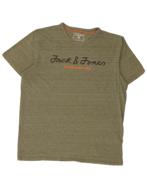 Jack & Jones Mens Graphic T-Shirt Top XL Khaki Pinstripe Cotton