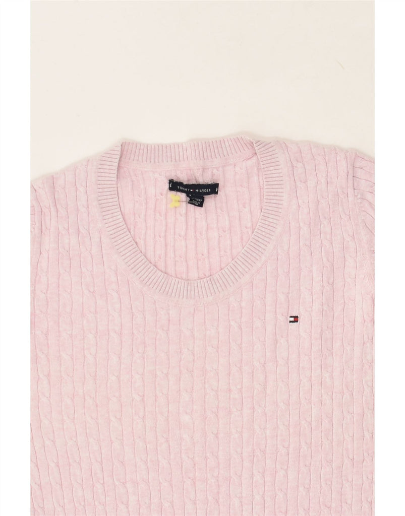 TOMMY HILFIGER Womens Crew Neck Jumper Sweater UK 2 2XS Pink Cotton | Vintage Tommy Hilfiger | Thrift | Second-Hand Tommy Hilfiger | Used Clothing | Messina Hembry 