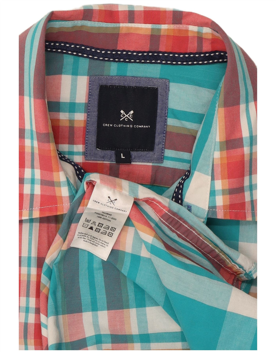 Crew Clothing Mens Short Sleeve Shirt Large Blue Check Cotton