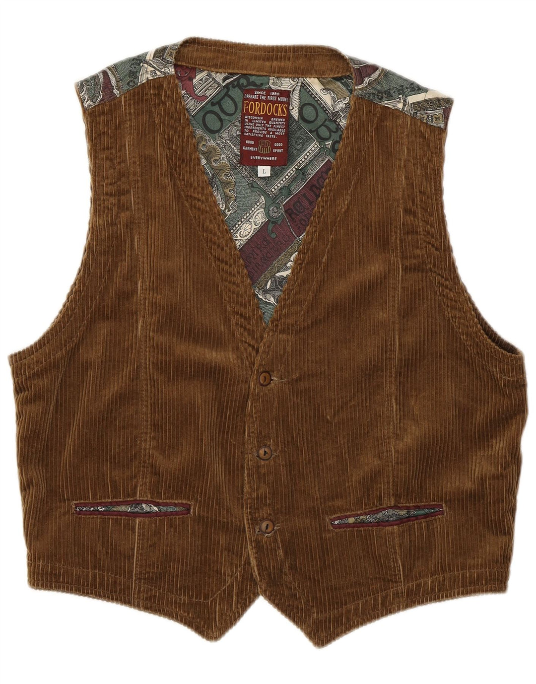 Fordocks Mens Corduroy Waistcoat Large Brown Patchwork Cotton