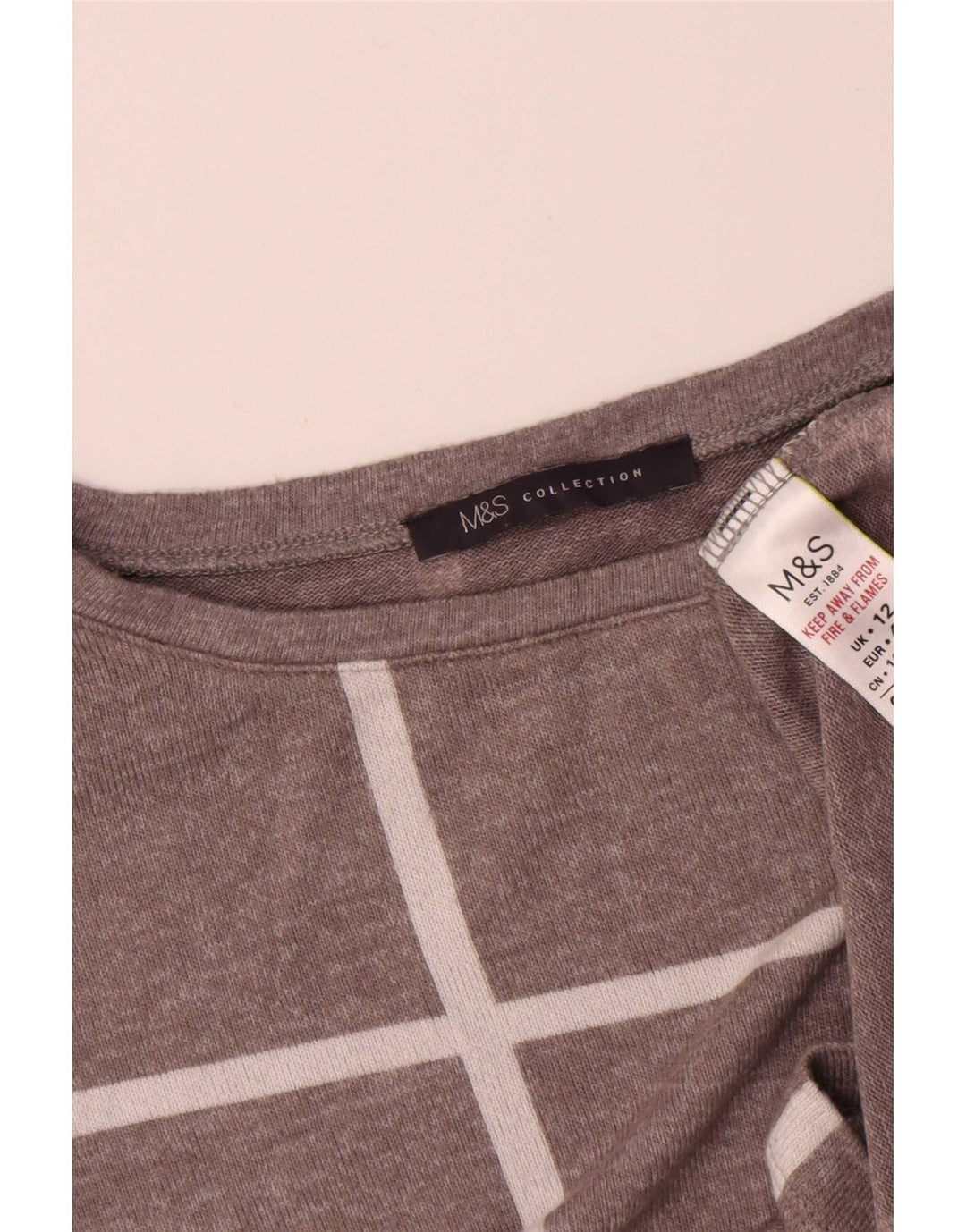 Marks & Spencer Womens Top Long Sleeve UK 12 Medium Grey Check Viscose