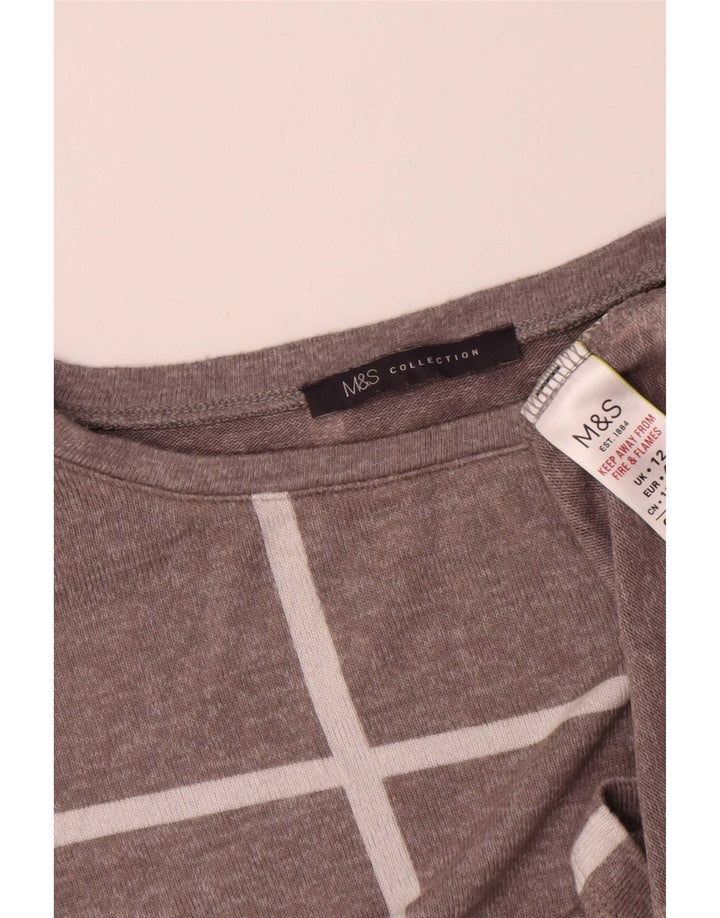 Marks & Spencer Womens Top Long Sleeve UK 12 Medium Grey Check Viscose