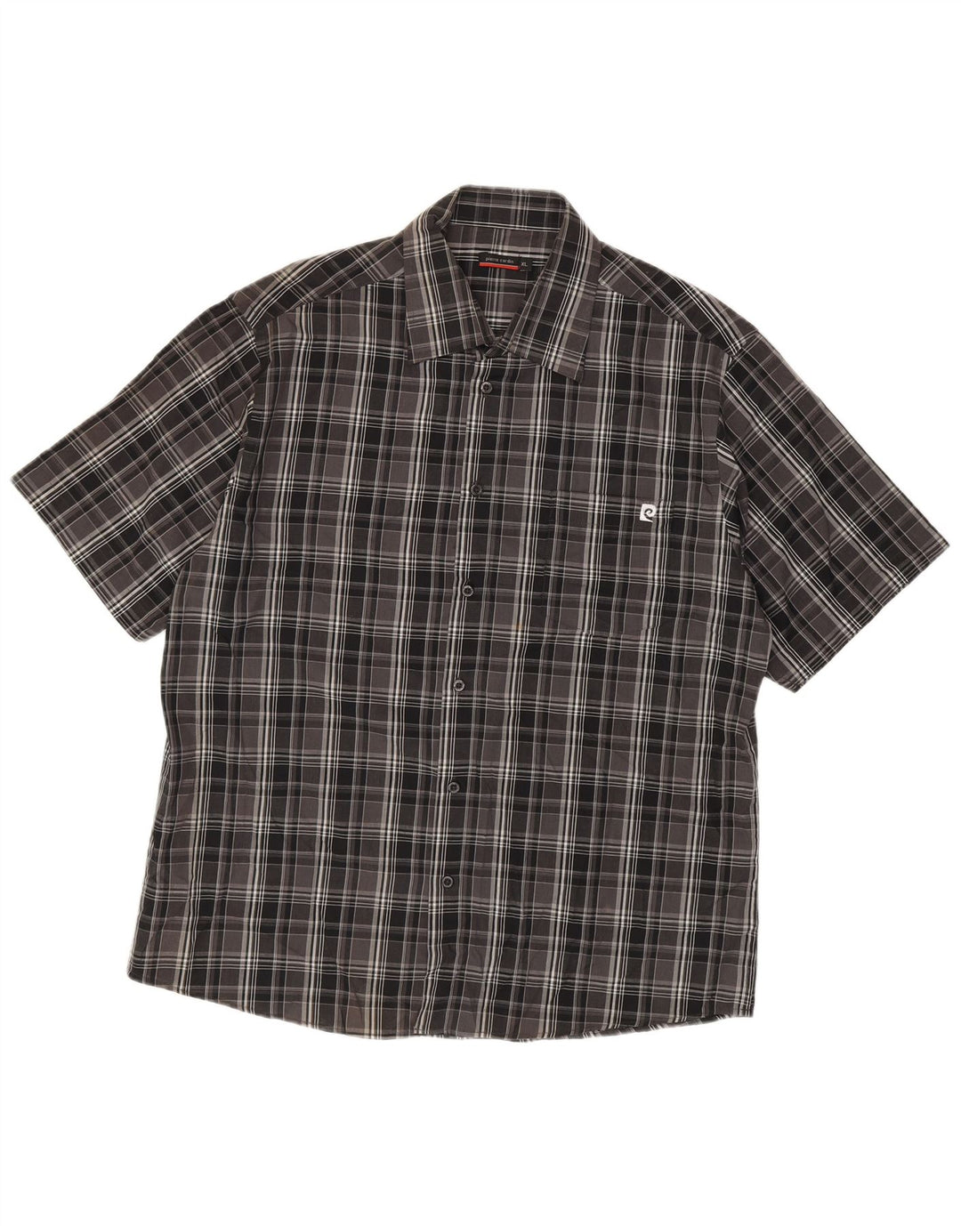 Pierre Cardin Mens Short Sleeve Shirt XL Black Check Polyester