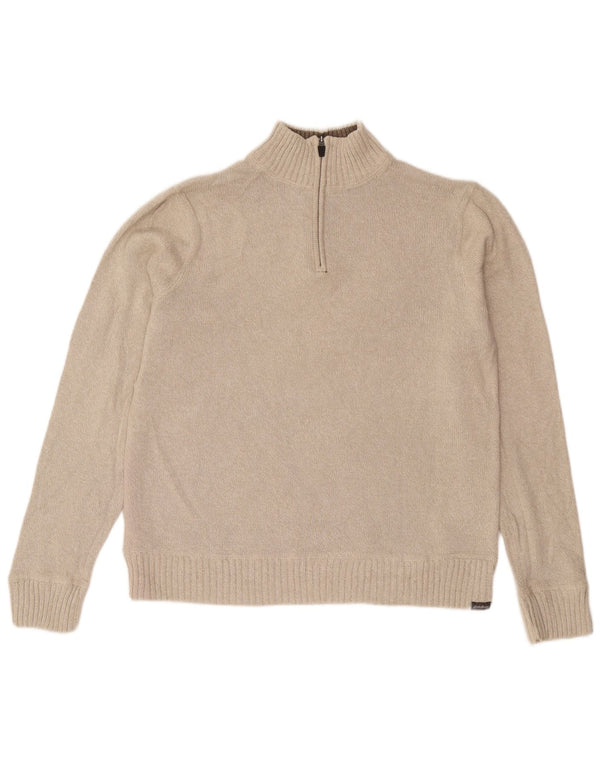 Eddie Bauer Mens Zip Neck Jumper Sweater Large Beige Cotton