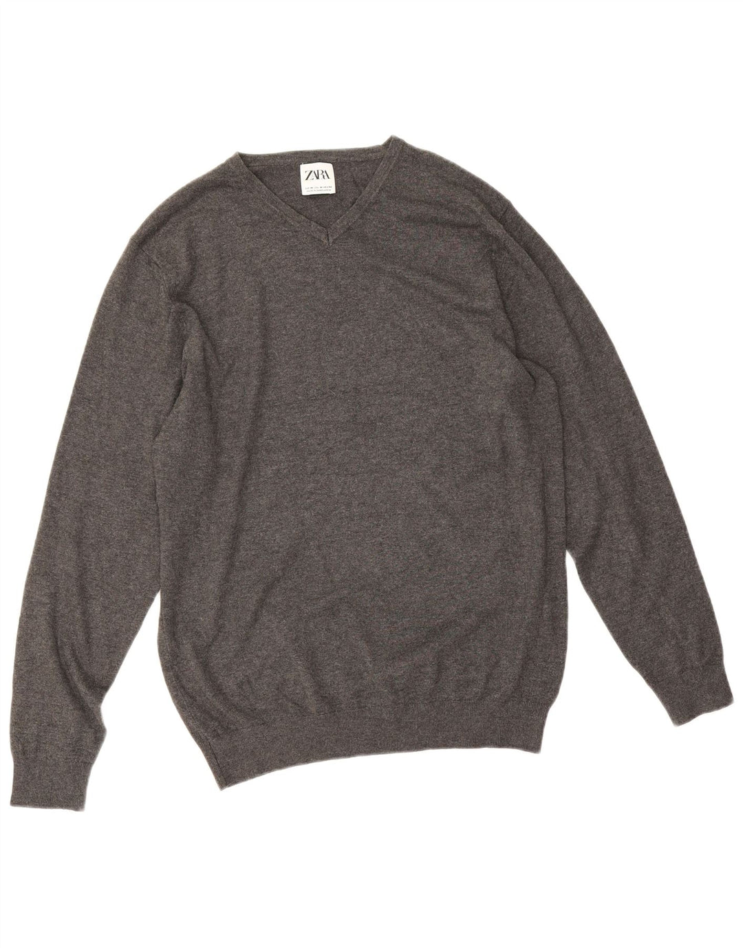 Zara Mens V-Neck Jumper Sweater Medium Grey Viscose