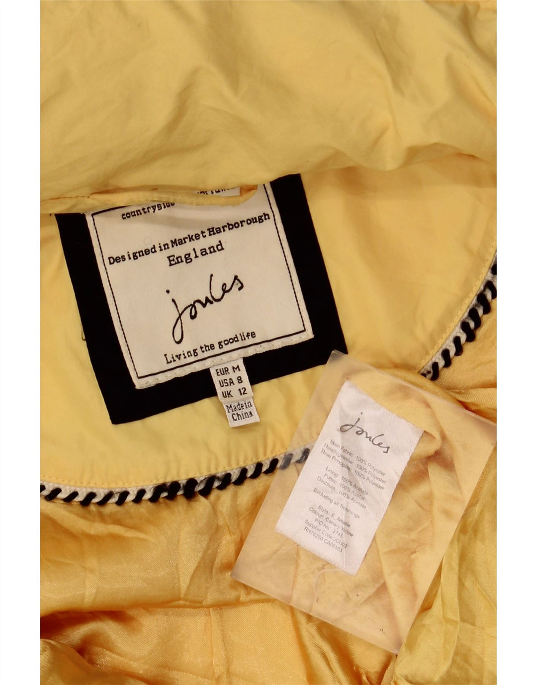JOULES Womens Raincoat UK 12 Medium  Yellow Polyester