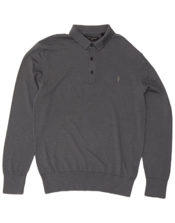 All Saints Mens Polo Neck Jumper Sweater Large Grey Wool