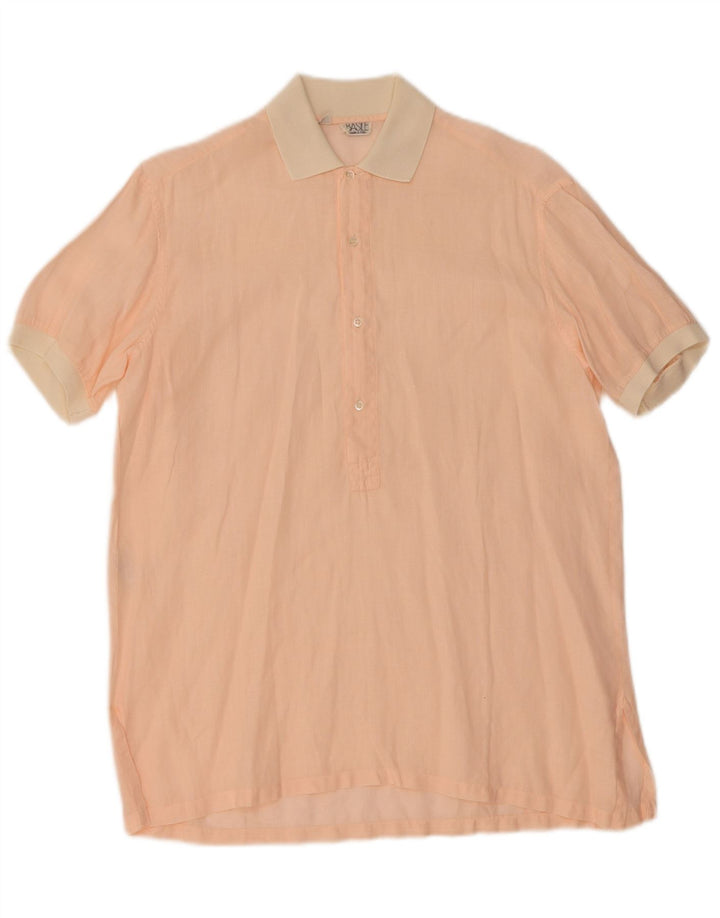 BASILE Womens Short Sleeve Pullover Shirt Size 15 38 Medium Pink Linen