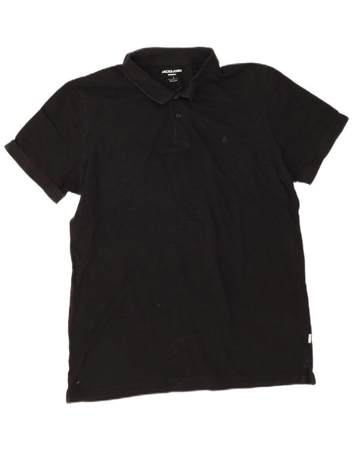 Jack & Jones Mens Polo Shirt Large Black Cotton