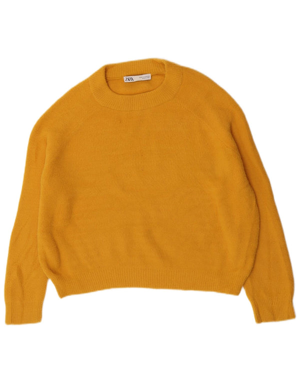 Zara Womens Crew Neck Jumper Sweater UK 14 Medium Yellow Nylon