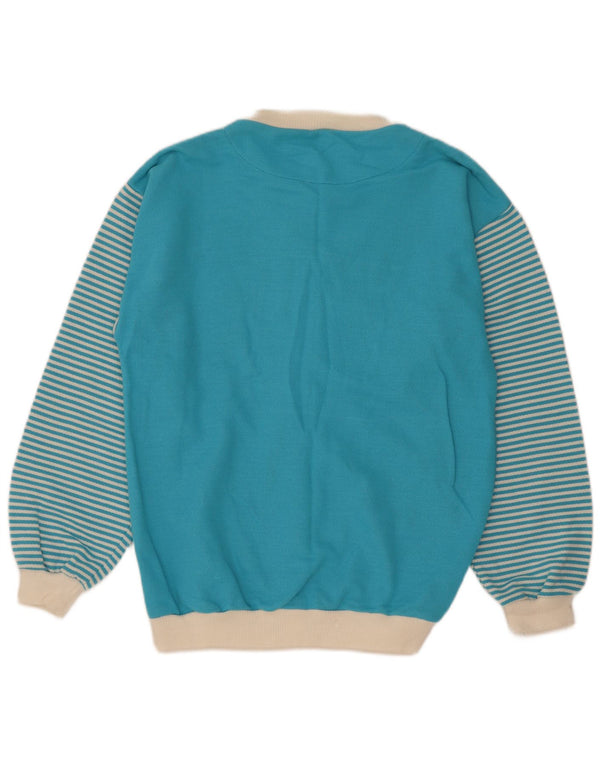 Vintage Womens Graphic Oversized Cardigan Sweater UK 10 Small Blue Striped