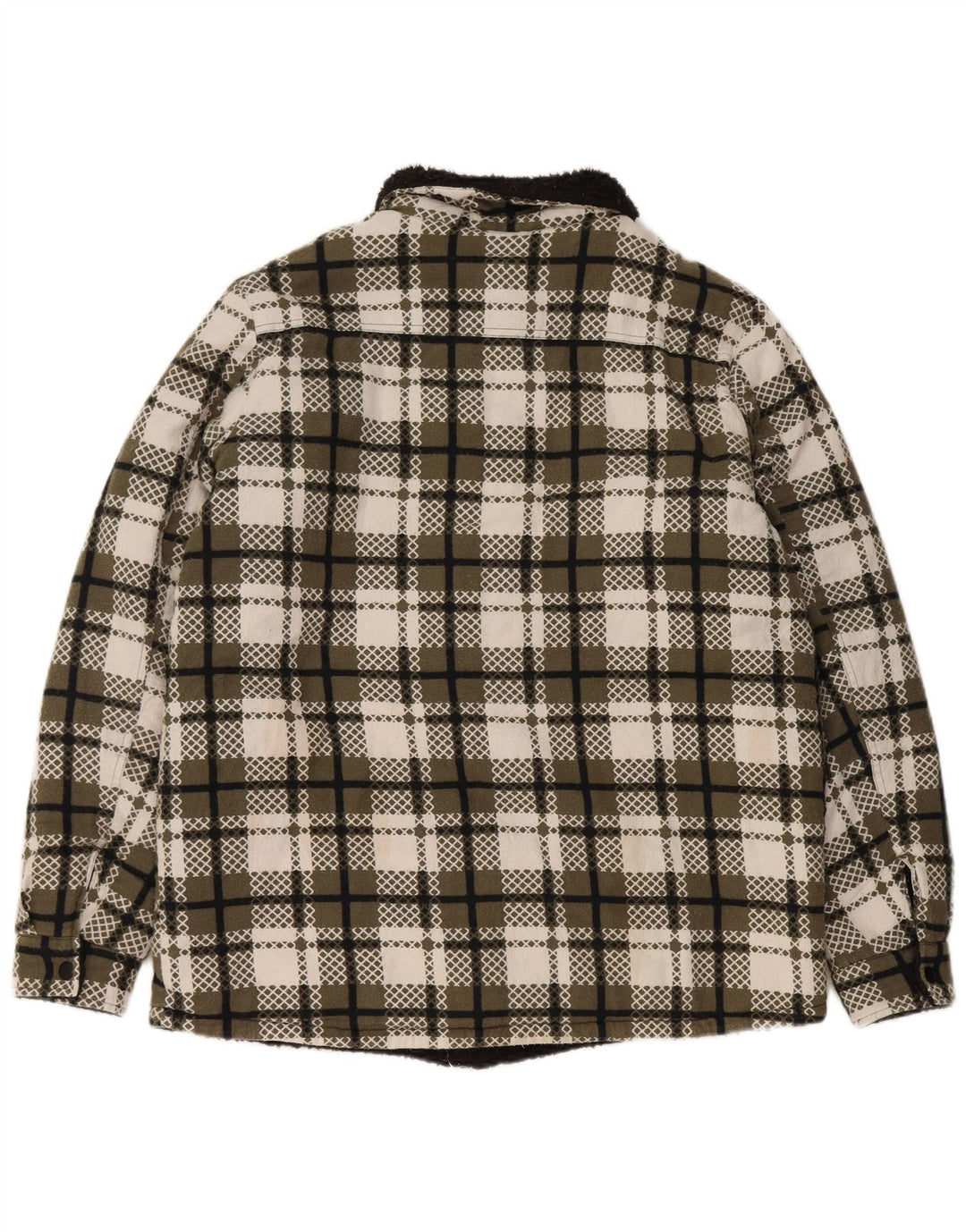 VINTAGE Womens Sherpa Jacket UK 16 Large Green Check