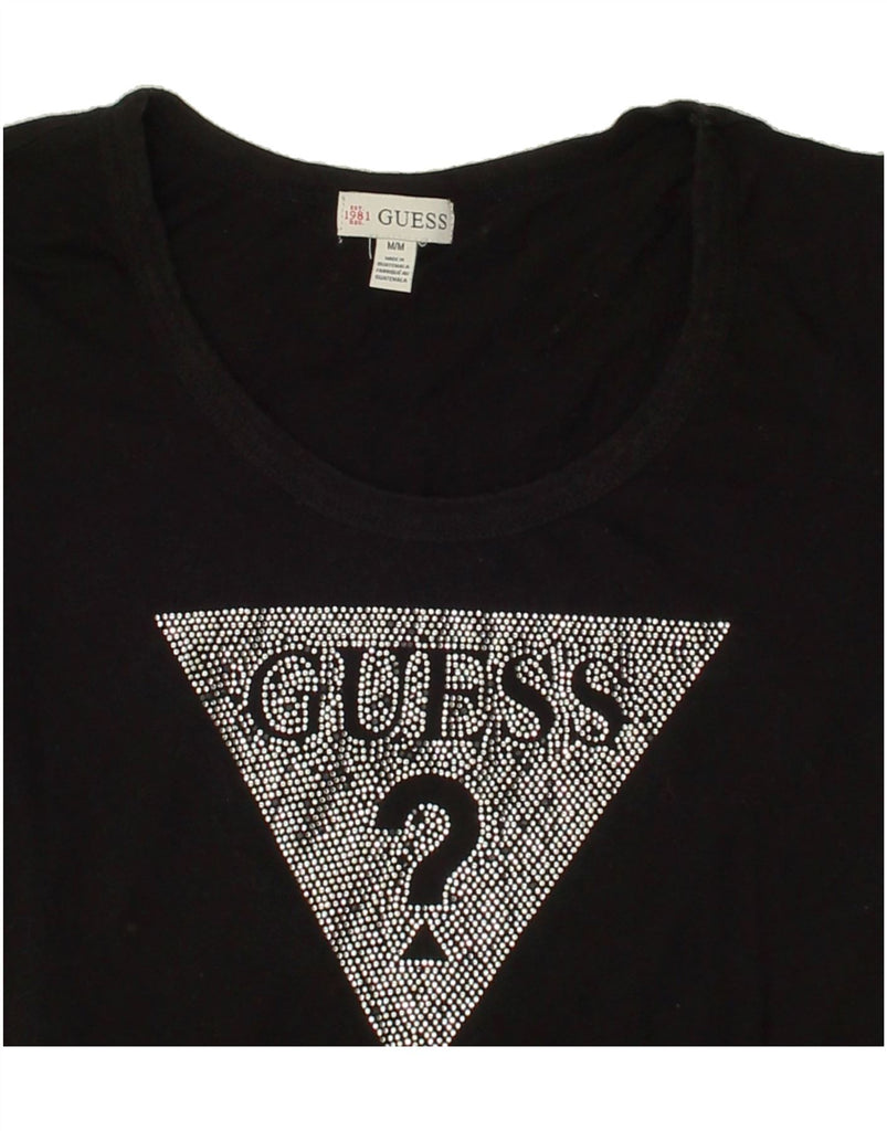 GUESS Womens Graphic T-Shirt Top UK 14 Medium Black Cotton | Vintage Guess | Thrift | Second-Hand Guess | Used Clothing | Messina Hembry 