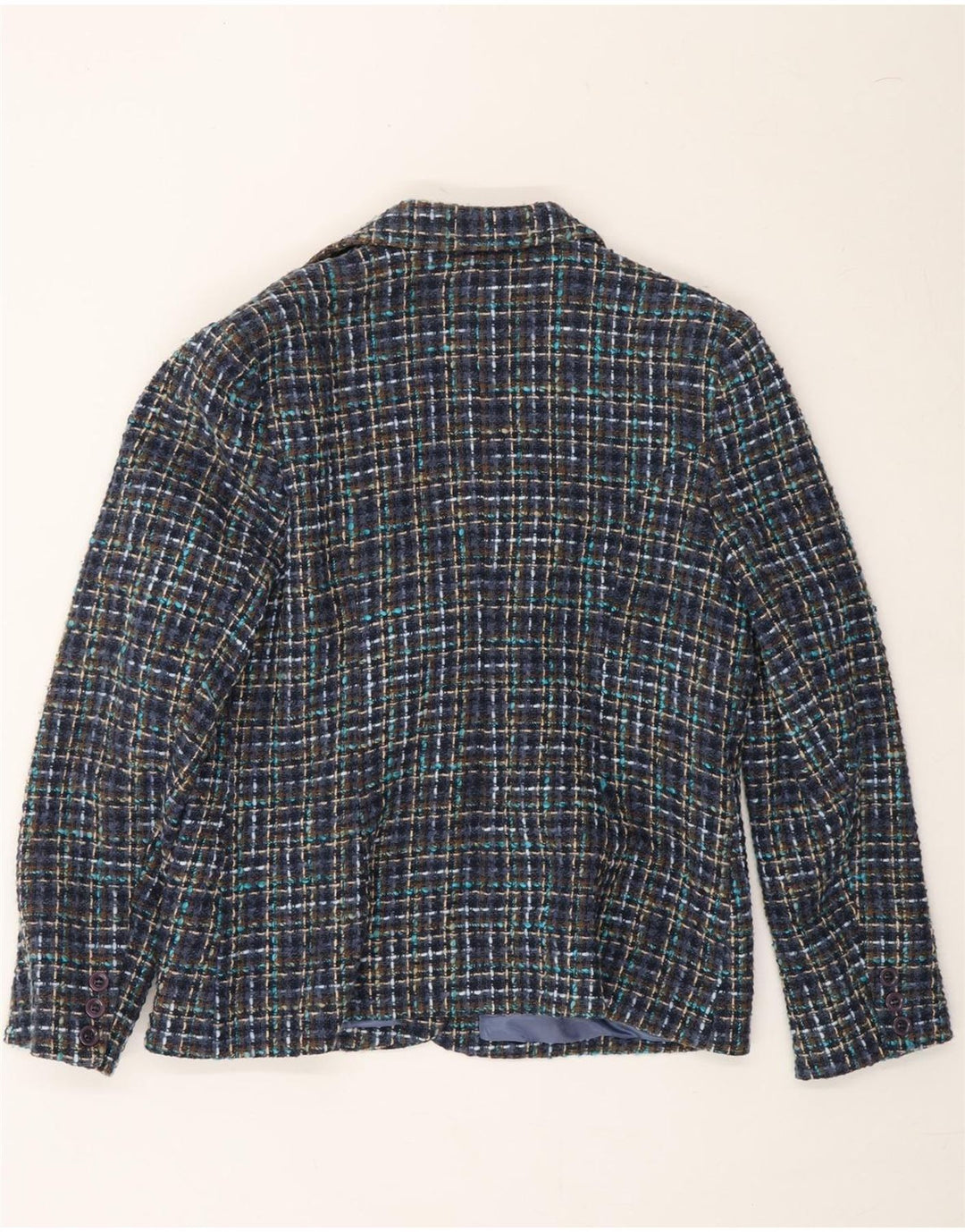 VINTAGE Womens 3 Button Blazer Jacket UK 16 Large Navy Blue Check Vintage Vintage and Second-Hand Vintage from Messina Hembry 