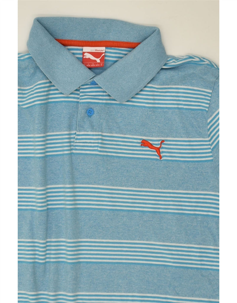 PUMA Mens Polo Shirt Medium Blue Striped Cotton | Vintage Puma | Thrift | Second-Hand Puma | Used Clothing | Messina Hembry 