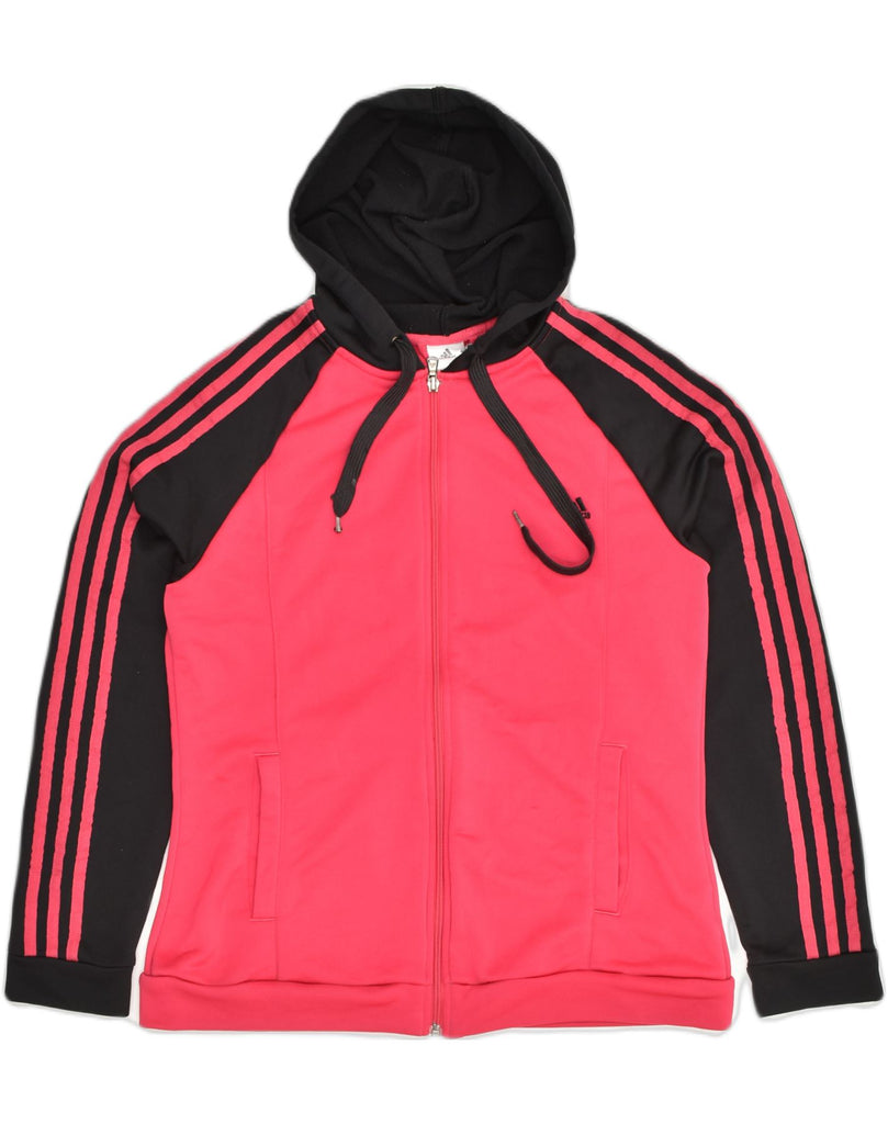 ADIDAS Womens Zip Hoodie Sweater UK 16 Large Pink Colourblock Polyester | Vintage Adidas | Thrift | Second-Hand Adidas | Used Clothing | Messina Hembry 