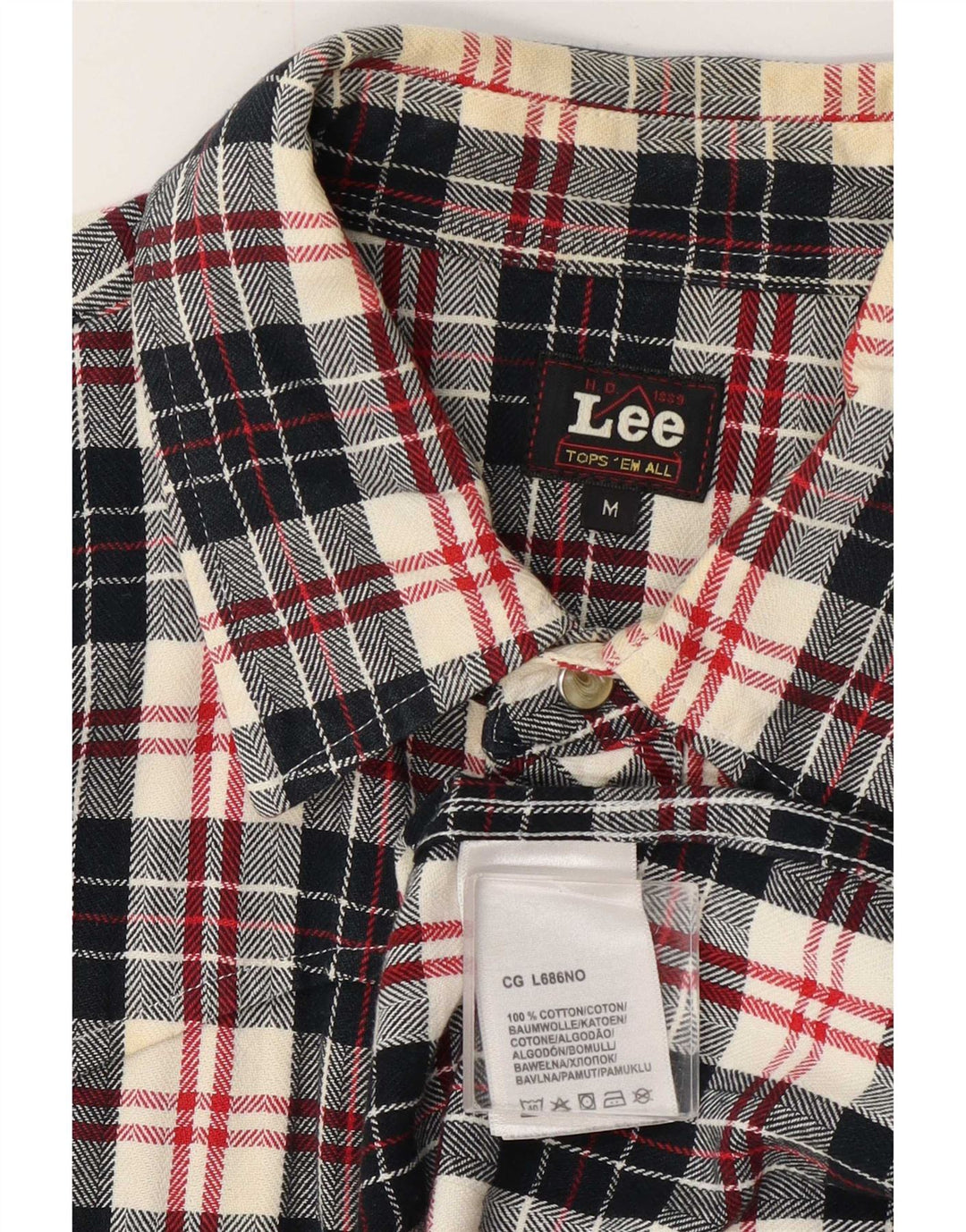 Lee Mens Flannel Shirt Medium Navy Blue Plaid Cotton
