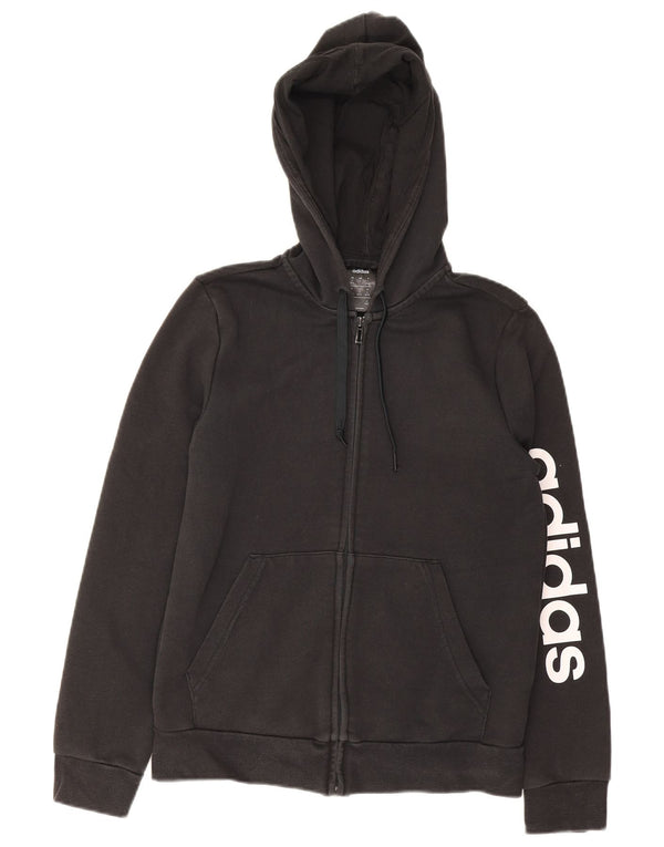 Adidas Womens Graphic Zip Hoodie Sweater UK 12/14 Medium Black Cotton