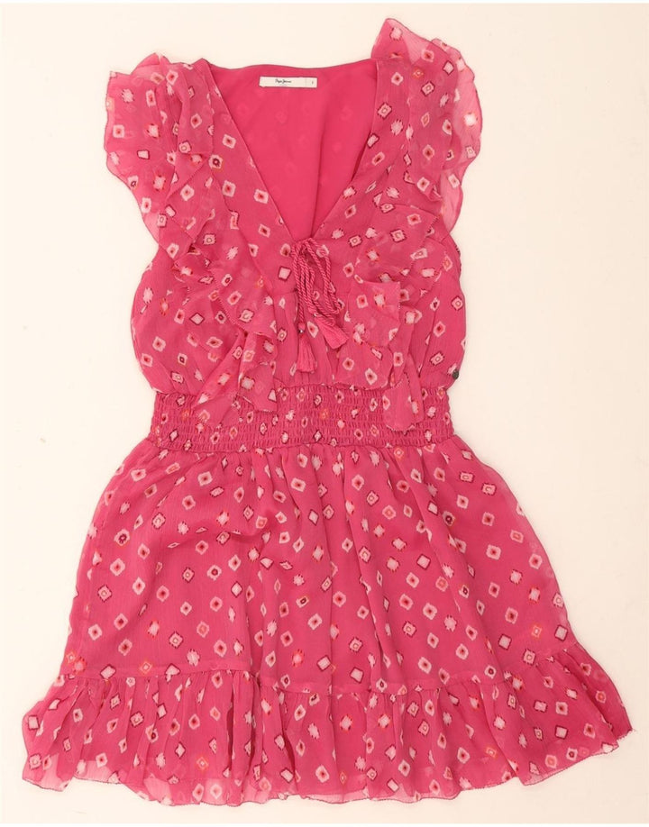 PEPE Jeans Womens Empire Dress UK 10 Small Pink Geometric Polyester