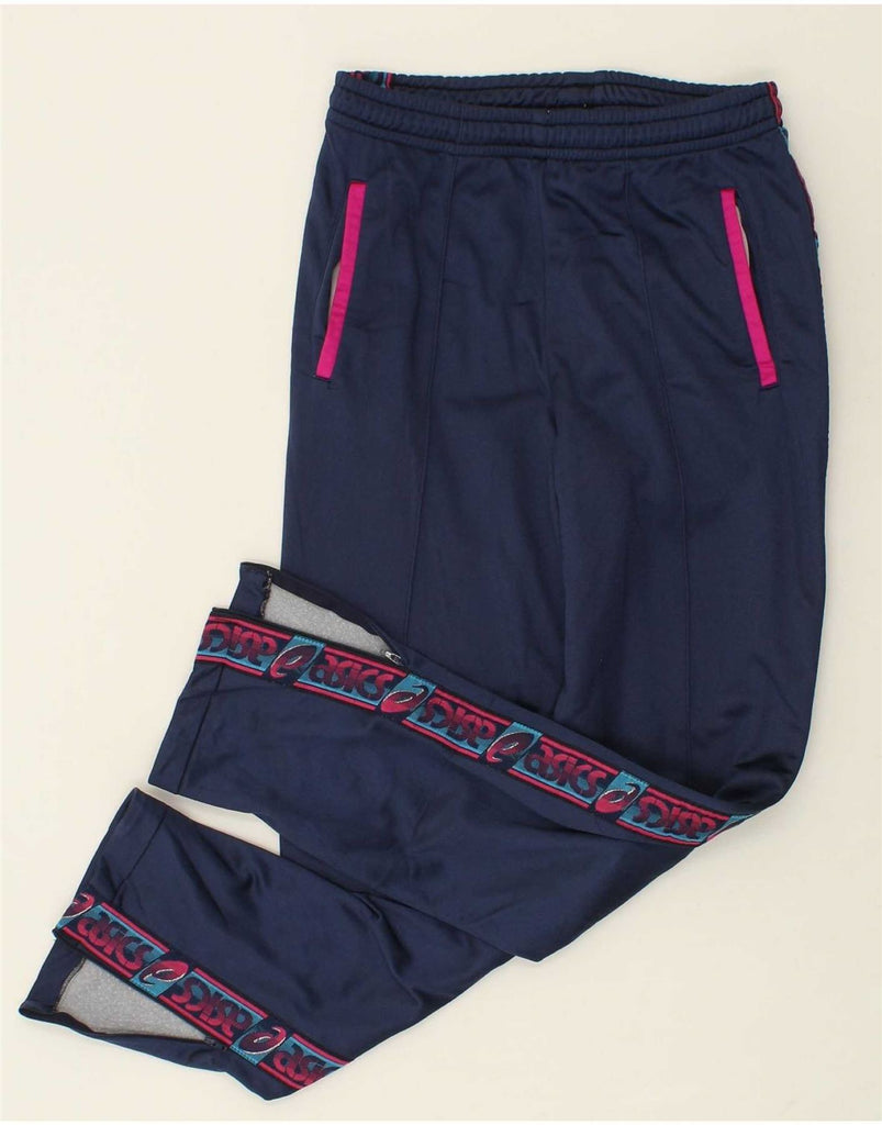 ASICS Womens Graphic Tracksuit Trousers UK 14 Medium Navy Blue Vintage Asics and Second-Hand Asics from Messina Hembry 