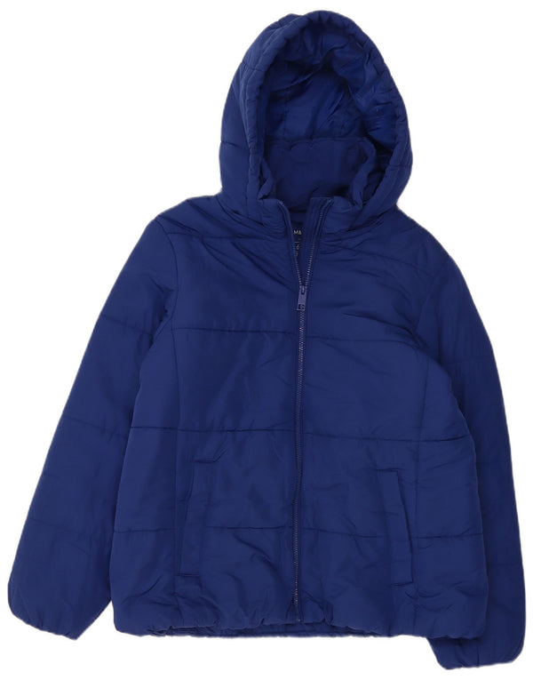 Marks & Spencer Womens Hooded Padded Jacket UK 16 Large Navy Blue Polyester
