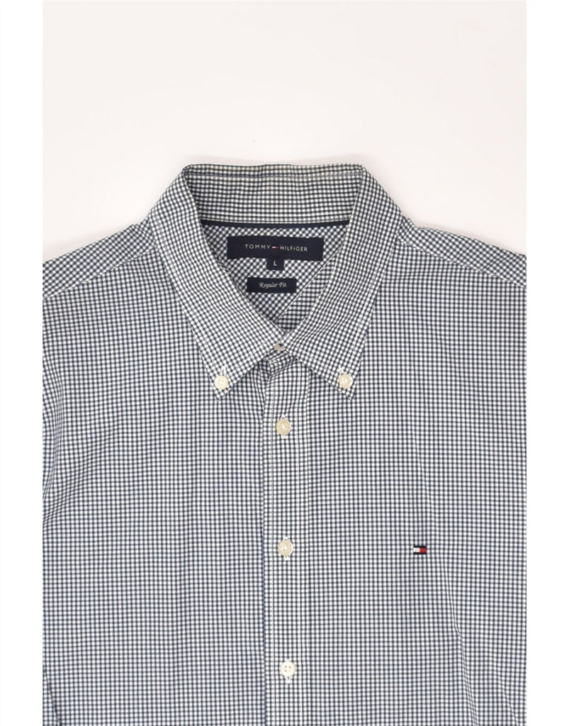 TOMMY HILFIGER Mens Regular Fit Shirt Large Navy Blue Gingham Cotton | Vintage Tommy Hilfiger | Thrift | Second-Hand Tommy Hilfiger | Used Clothing | Messina Hembry 