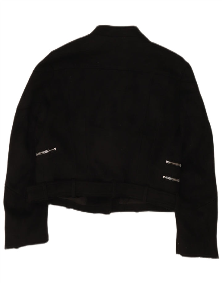 Zara Womens Trafaluc Crop Biker Jacket UK 12 Medium Black Polyester