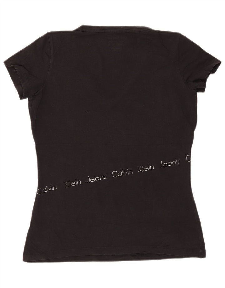 CALVIN KLEIN JEANS Womens Graphic T-Shirt Top UK 12 Medium Black