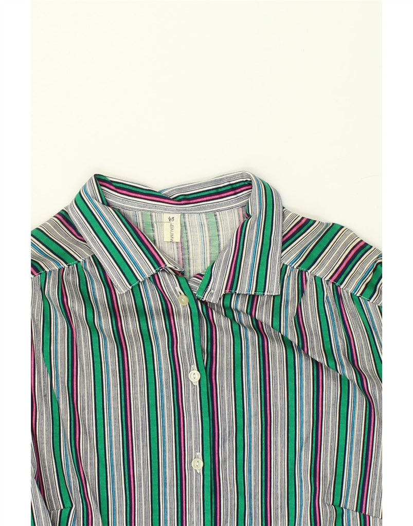 VINTAGE Womens Shirt IT 46 Large Green Striped Cotton | Vintage Vintage | Thrift | Second-Hand Vintage | Used Clothing | Messina Hembry 