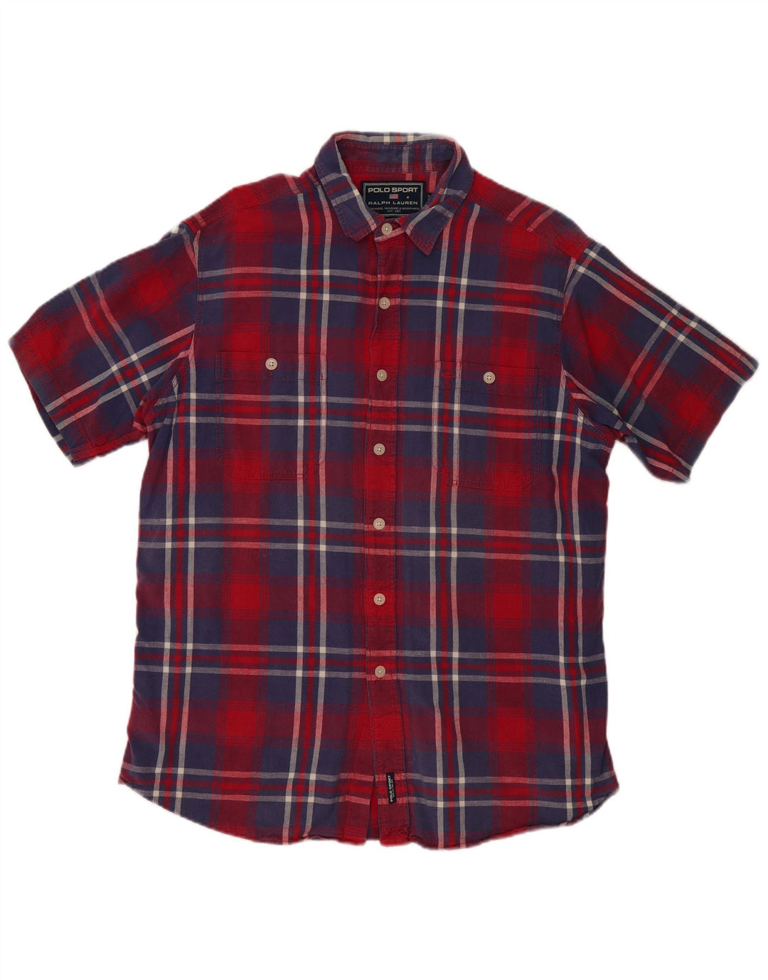 RALPH LAUREN Mens Short Sleeve Shirt Large Red Check Cotton