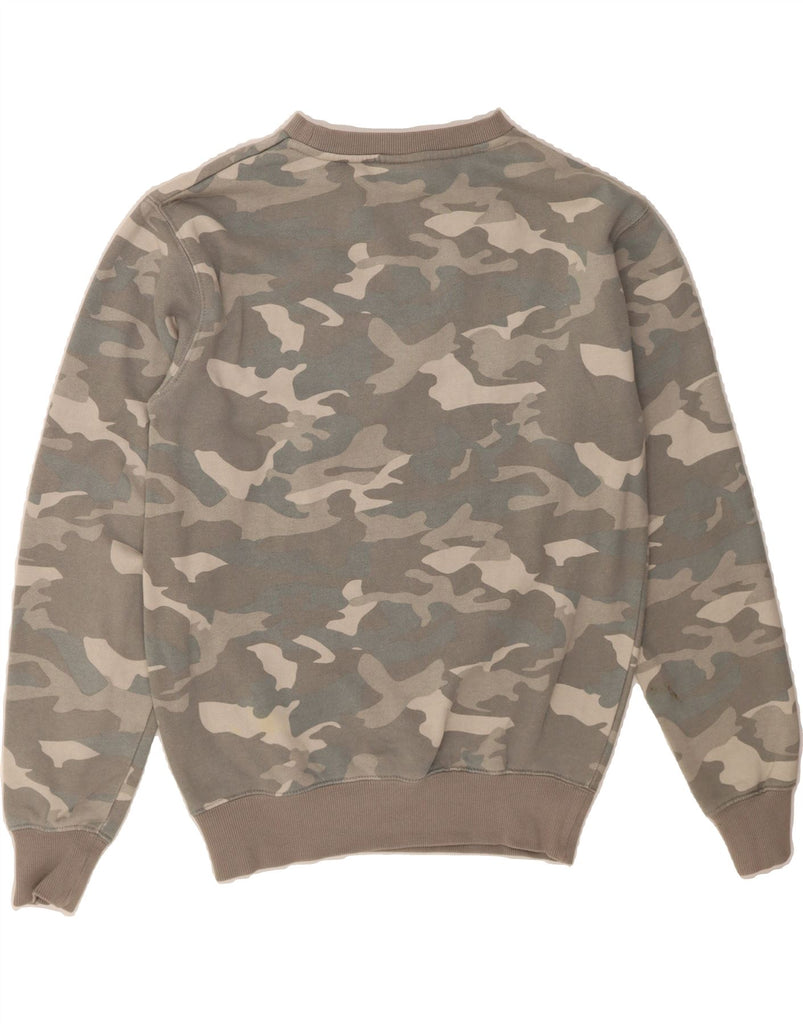 ELLESSE Womens Oversized Sweatshirt Jumper UK 8 Small Grey Camouflage Vintage Ellesse and Second-Hand Ellesse from Messina Hembry 