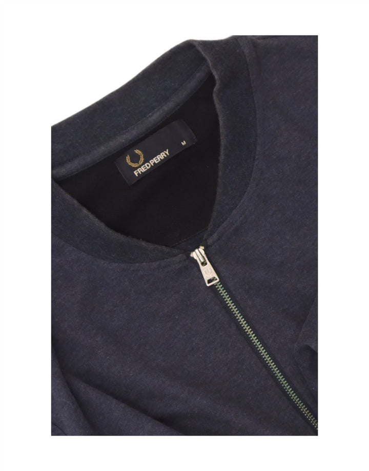 Fred Perry Mens Zip Neck T-Shirt Top Medium Navy Blue Striped
