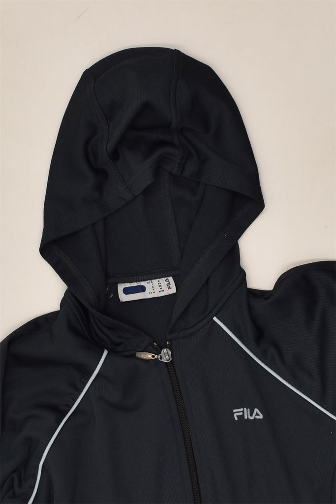 FILA Womens Zip Hoodie Sweater UK 14 Medium Navy Blue Polyester | Vintage Fila | Thrift | Second-Hand Fila | Used Clothing | Messina Hembry 