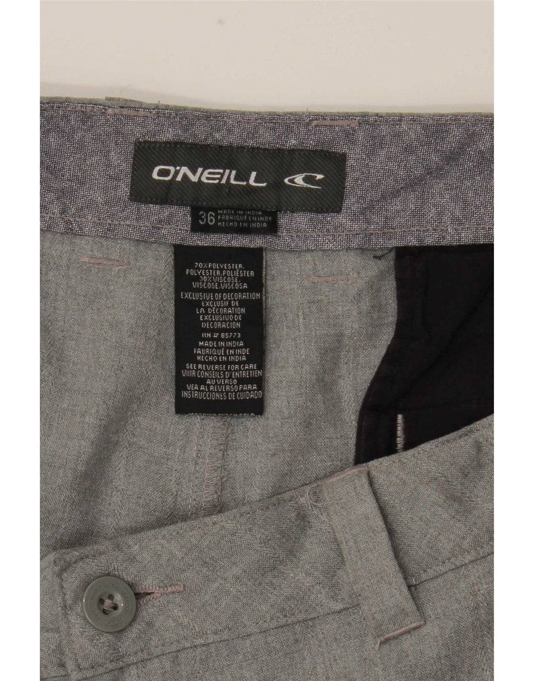O'Neill Mens Chino Shorts W36 Large Grey Check Polyester