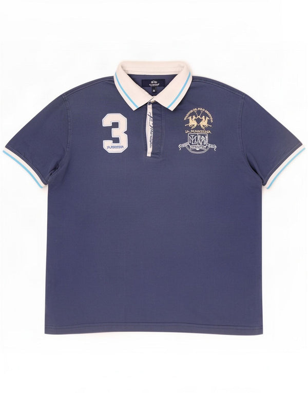 La Martina Mens Graphic Polo Shirt 3XL Navy Blue Colourblock Cotton