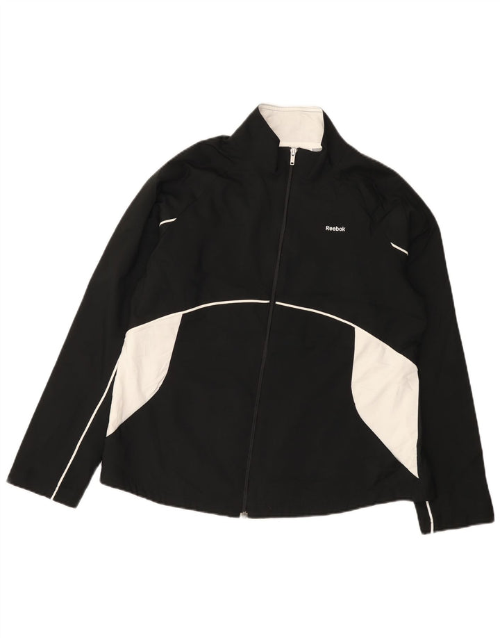 Reebok Womens Tracksuit Top Jacket UK 16 Large Black Colourblock Polyester