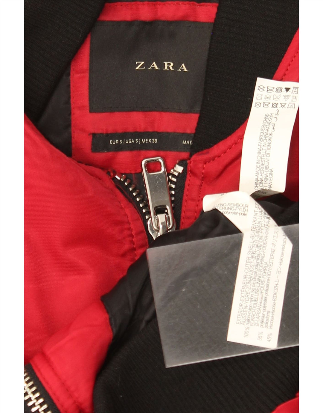 Zara Mens Bomber Jacket UK 36 Small Red Colourblock Nylon