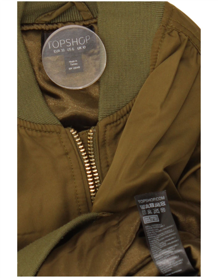 TOPSHOP Womens Oversized Bomber Jacket UK 10 Small  Khaki Polyester