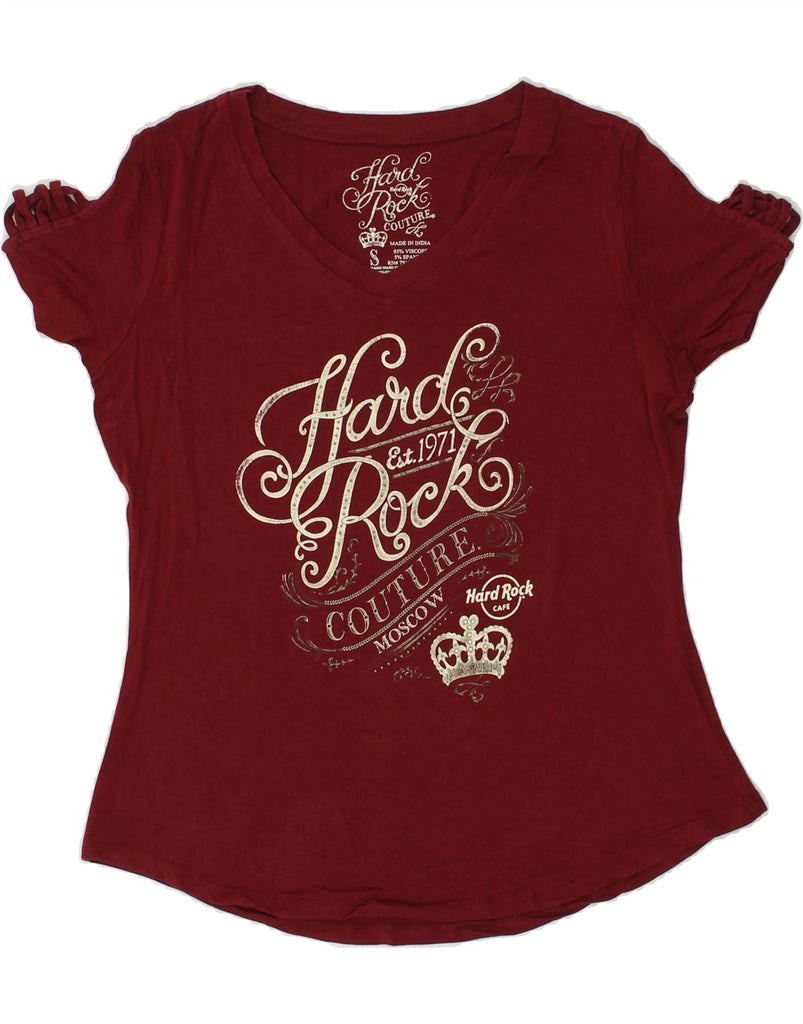 HARD ROCK CAFE Womens Moscow Graphic T-Shirt Top UK 10 Small Burgundy | Vintage Hard Rock Cafe | Thrift | Second-Hand Hard Rock Cafe | Used Clothing | Messina Hembry 