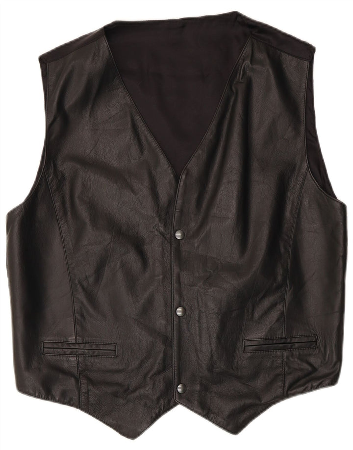 Vintage Mens Leather Waistcoat IT 50 Large Black Leather