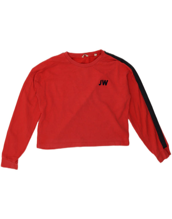 Jack Wills Womens Crop Sweatshirt Jumper UK 14 Large Red Colourblock Cotton