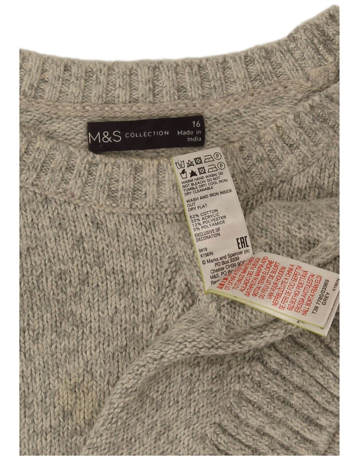 Marks & Spencer Womens Crew Neck Jumper Sweater UK 16 Large Grey Flecked