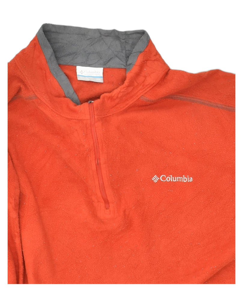 COLUMBIA Mens Zip Neck Fleece Jumper 2XL Red Colourblock Polyester | Vintage Columbia | Thrift | Second-Hand Columbia | Used Clothing | Messina Hembry 