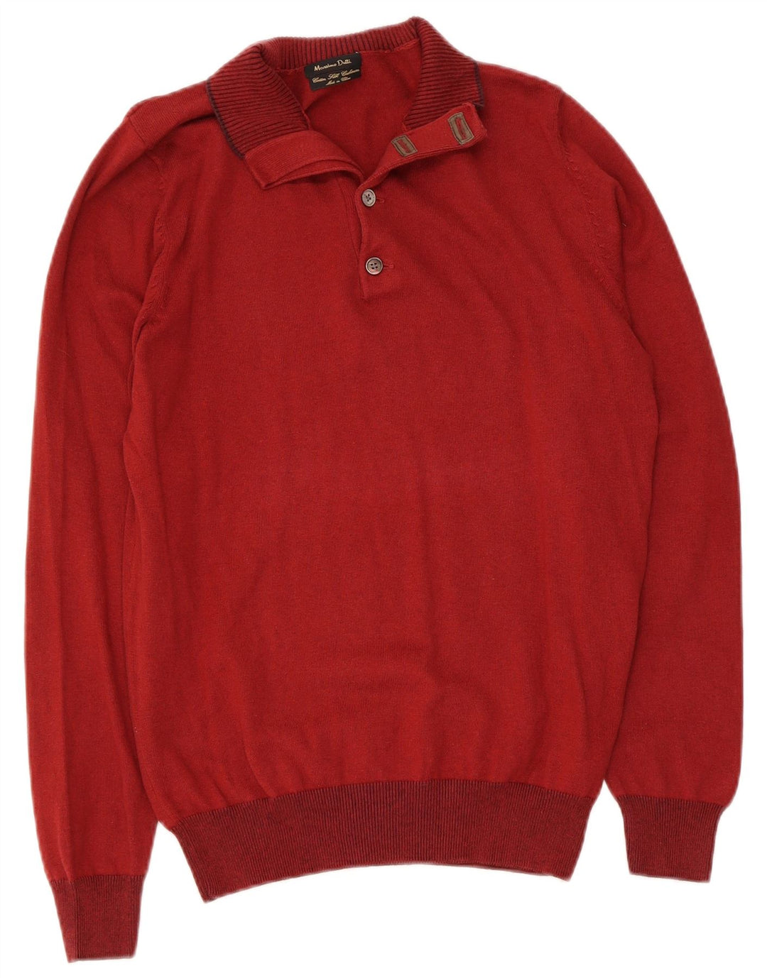 Massimo Dutti Mens Button Neck Jumper Sweater Medium Maroon Cotton